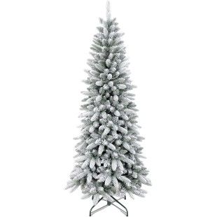 Sapin de Noël Slim réaliste et fin, sapin enneigé avec couronnes enneigées, 180 cm